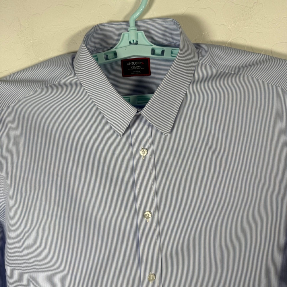 Untuckit Shirt Mens 2XL Blue Bordeaux-WF Striped Wrinkle Free Button Up Casual